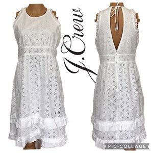 J.Crew White Eyelet Sleeveless Keyhole Back Ruffle Hem Halter Dress – Size 4